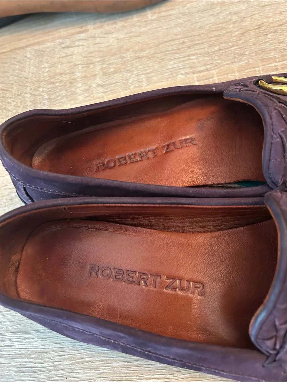 Robert Zur Perlata Plum Woven Leather Horsebit Driving Loafer - Size 7.5